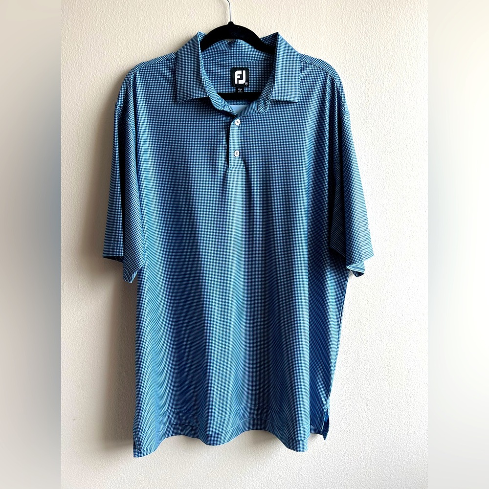 Men’s XL FootJoy FJ Performance Polo Golf Shirt Blue Houndstooth